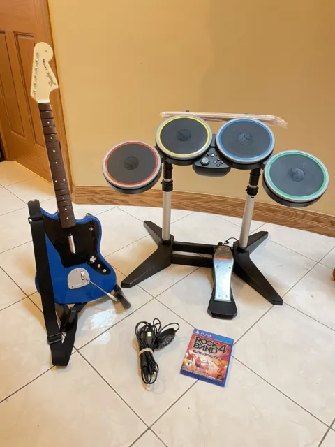 PS4/PS5 Rock Band 4 Band Kit Bundle w/ Jaguar Guitar Drums Game Mic - Complete!