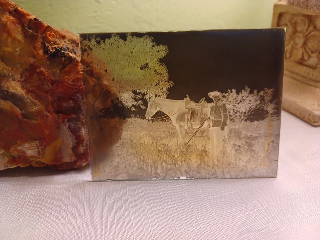 Antique Glass Plate Negative B&W Photograph 3 x 4 Man with Rifle