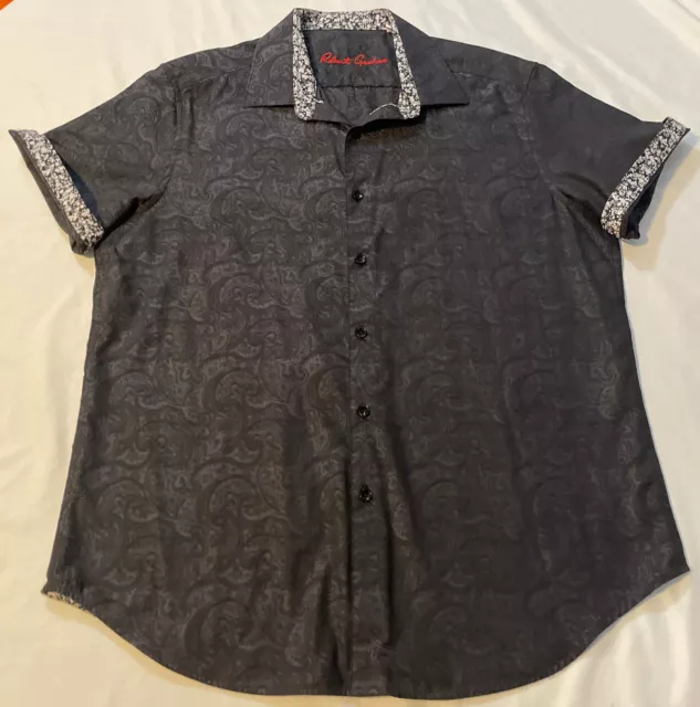 Robert Graham BELL GARDENS Paisley Print Classic Fit Short Sleeve Shirt XL BLK 2