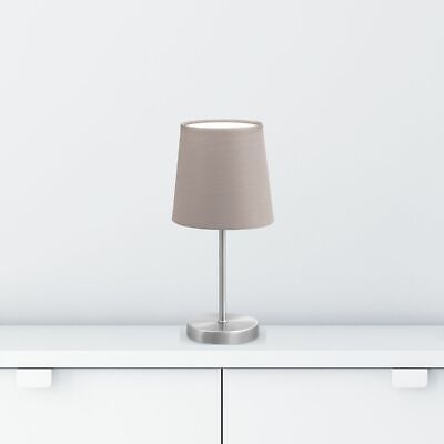 Lampe de table design moderne tissu taupe pied métal lampe de chevet  LED E14 3