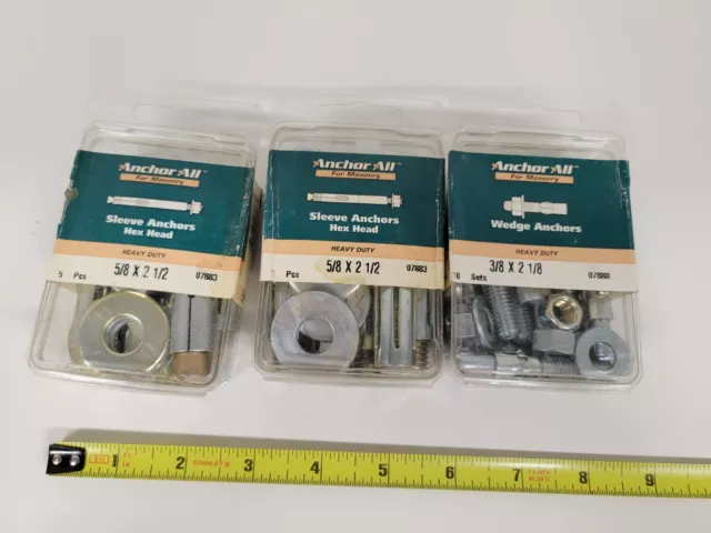 3 Boxes Heavy Duty Concrete Sleeve Anchors 5/8x2-1/2" & Wedge Anchors 3/8x2-1/8"