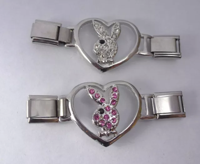 BUNNY RABBIT 9mm Italian Charm CONNECTOR LINK - Pink or Clear Gems in HEART 2