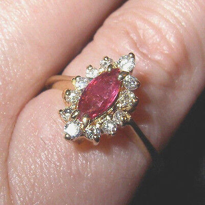 Gorgeous Top Quality Marquise RUBY & 1/3ctw of DIAMONDS 14K Yellow Gold Ring