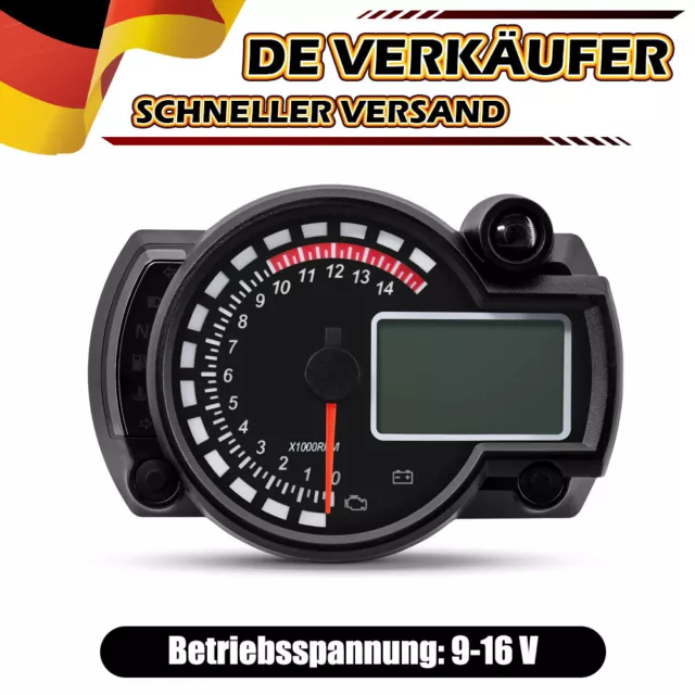 Motorrad Tachometer LCD Digital Bike Kilometerzähler Geschwindigkeitssensor DE