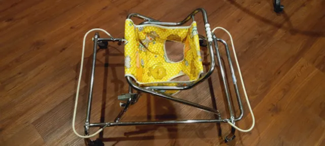 Vintage 70's Strolee Baby Walker Collapsible Retro Animal Print Baby Gear RARE!
