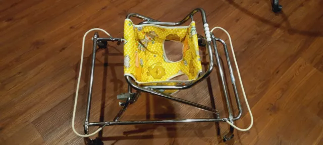Vintage 70's Strolee Baby Walker Collapsible Retro Animal Print Baby Gear RARE!