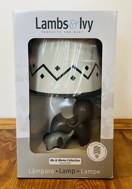Lambs & Ivy Me & Mama White/Gray Elephant Nursery Lamp with Shade & Bulb **NEW**