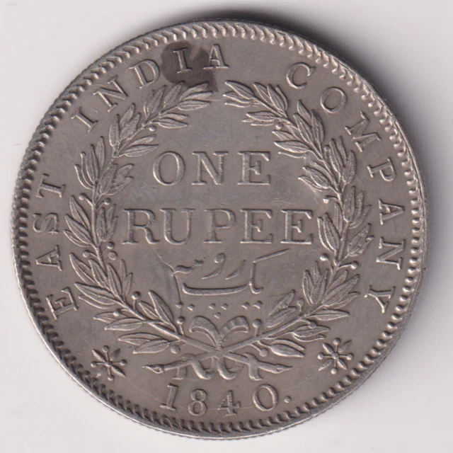 East India Company 1840 Victoria Queen One Rupee Silver Coin In Unc Grade