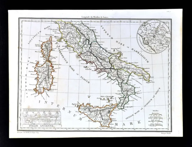 1812 Malte Brun Lapie Map Ancient Italy South Roman Rome Naples Pompeii Etruria