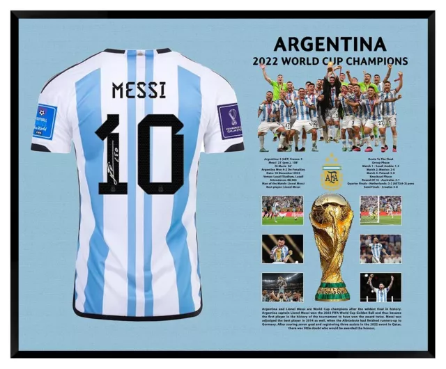 Lionel Messi 2022 World Cup Argentina Champions Signed Jersey Framed Coa