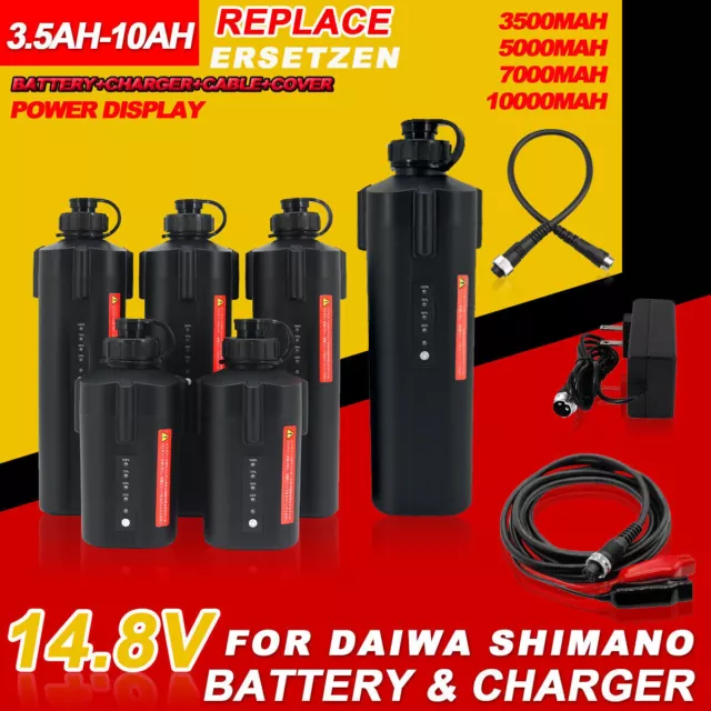 10000mAh Electric Fishing Reel Battery+Charger+Cable For Daiwa Tanacom  shimano
