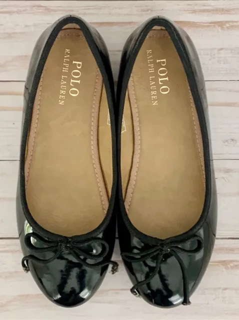 Polo Ralph Lauren Girls Shoes Size 1 NELLIE Ballet Flat Black Patent Leather 2