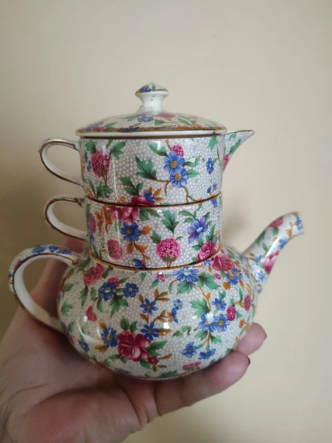 Vintage Royal Winton Grimwades Mini Stacking Tea Set Old Cottage Chintz