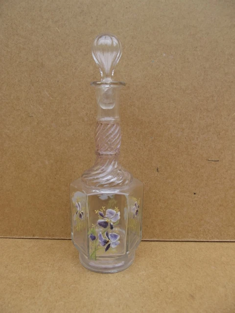 Ancienne Carafe émaillée Verre - Décor Paysage Au Bord De L'eau (vintage)