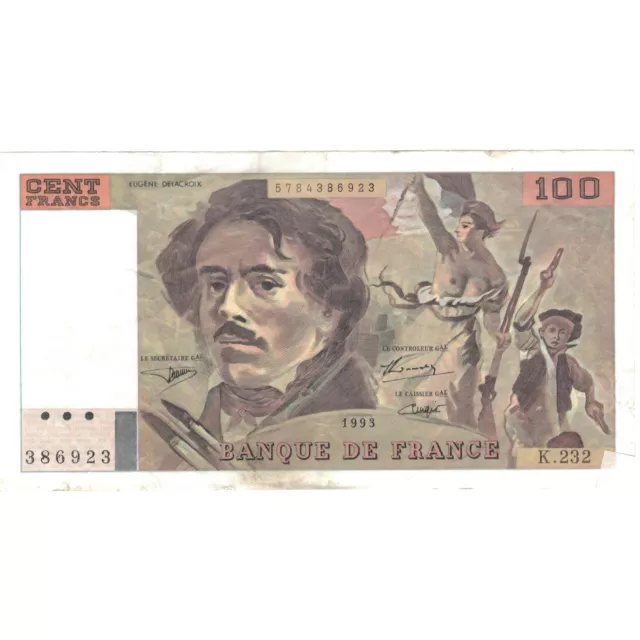 [#809648] France, 100 Francs, Delacroix, 1993, K.232, EF, Fayette:69bis.8, KM:15