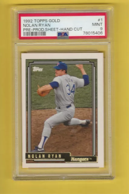 1992 TOPPS GOLD PRE-PRODUCTION SAMPLE Hand Cut #1 Nolan Ryan PSA 9 MINT RARE!