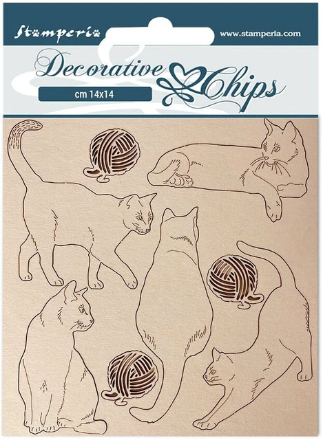 3 Pack Stamperia Decorative Chips 5.5"X5.5"-Provence Cats W/Wool Balls -SCB117