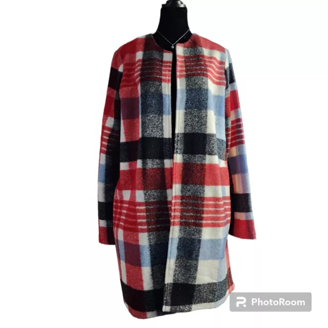 Women’s Large CYNTHIA ROWLEY Crew Neck Red Plaid Wool Coat