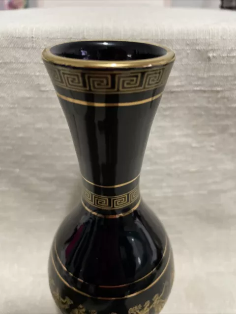 Spyropoulos Greek 24Kt Gold Leafed Goddess Surrounded This Black Vase. 3