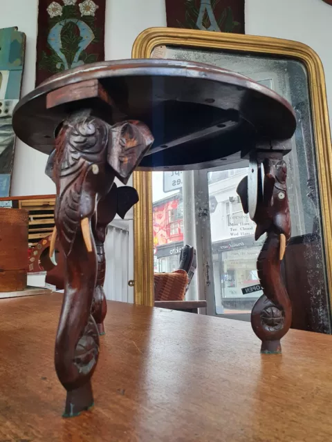 1960s Inlaid Rosewood Anglo-Indian Hoshiarpur Elephant Side Table. Vintage/Retro 2