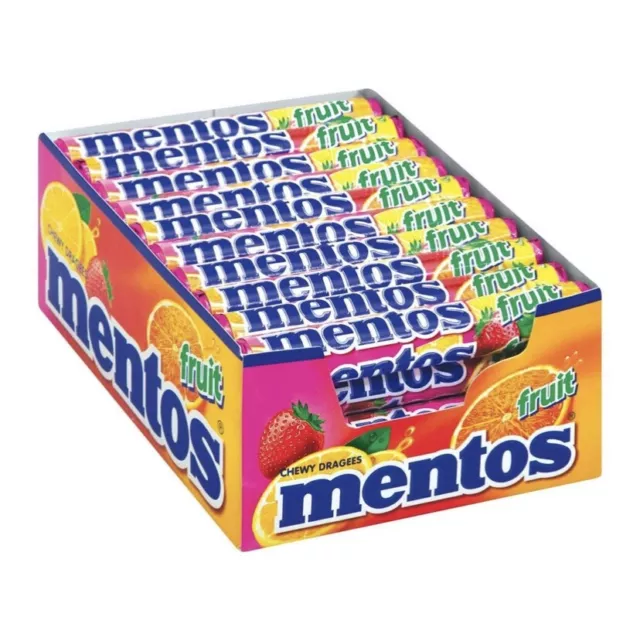 40 x MENTOS FRUIT ROLLS CHEWY DRAGEES FRUITY CHEWS RAINBOW BULK LOLLIES