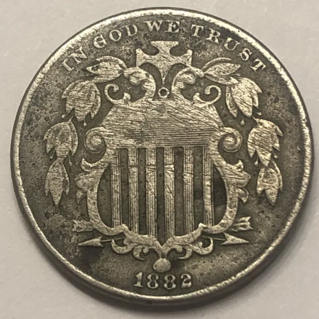 1882 Shield Nickel. Type Con Scratched.
