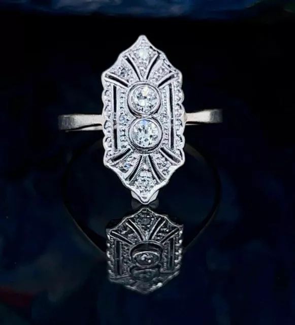 Art Deco Style Simulated Diamond Edwardian Two-Stone Engagement Ring 925 Silver