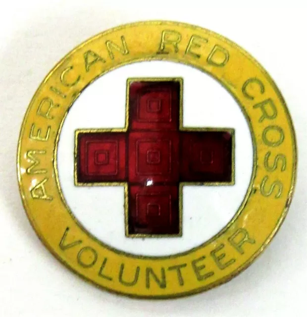 AMERICAN RED CROSS VOLUNTEER Yellow Border enamel pinback button badge HI GRADE