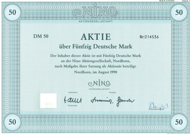 NINO AG - Nordhorn - Aktie 50 DM - Branche: Textil, Mode - nicht entwertet -