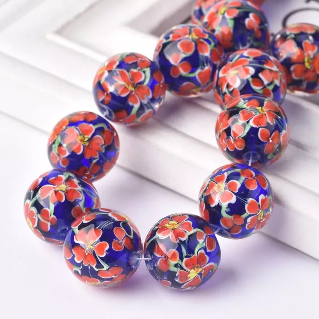 1pc 20mm Big Round Handmade Lampwork Glass Flower Loose Beads for Jewelry Making 3