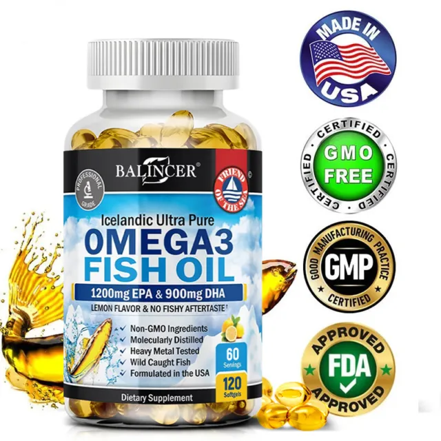 Omega 3 2250 mg - 120 Cápsulas - Aceite de Pescado con Ácidos Grasos EPA y DHA