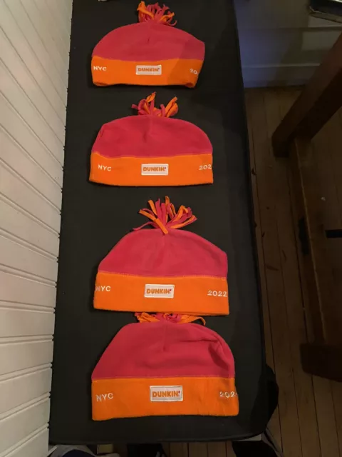 Official SET 4 NYC marathon 2022 Dunkin Donuts Beanie Skull Hat Cap Orange Pink