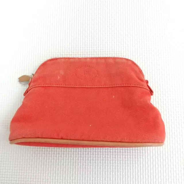 HERMES Pouch Canvas Red Used Authentic PS230410-hd711