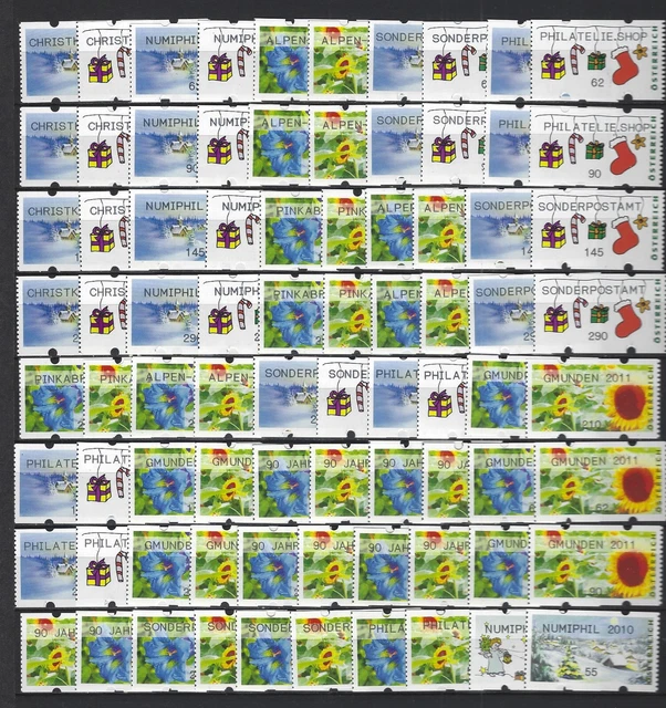Österreich 80 verschieden Automatenmarken aus 2010-2011, Nominale 111,58 Euro
