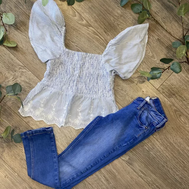 NEXT girls summer floaty broderie top and skinny jeans outfit age 9 years