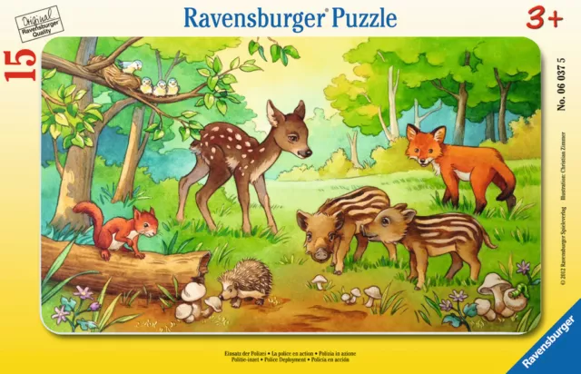 15 Teile Ravensburger Kinder Rahmen Puzzle Tierkinder des Waldes 06376