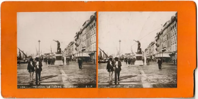 Toulon.Le Carré du Port.Photo Stereo Stereoview.S.I.P.8.5x17.5cm.1900.Animated.