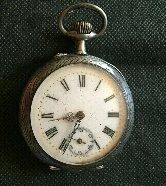 Montre De Gousset Minerve - Argent Massif - À Clef - Cadran émaillé 40mm (non Fonctionnante)