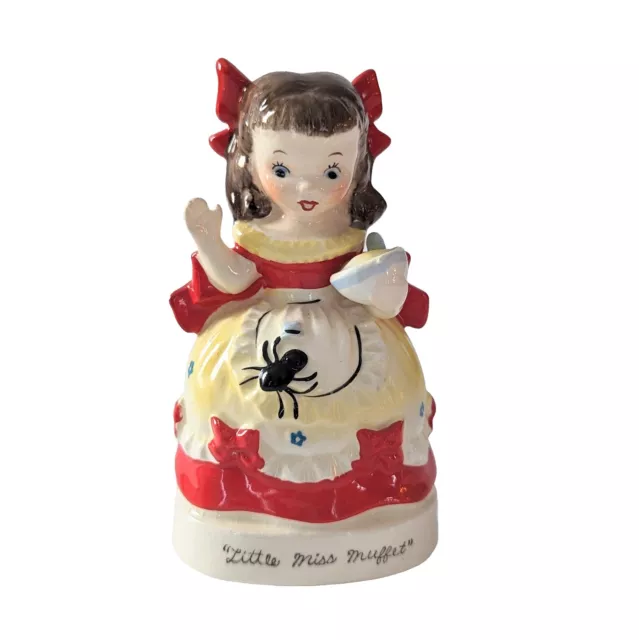 Napco Little Miss Muffet Red Dress Spider Story Book Figurine Kitsch Japan 1950s