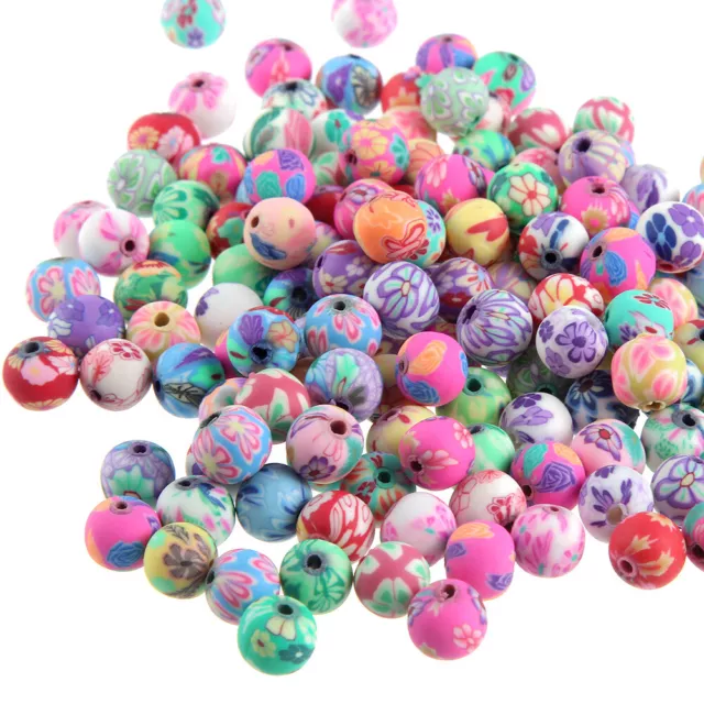 100pcs/lot 6mm 8mm 10mm 12mm Mixed Polymer Clay Flower Pattern Round Loose Beads