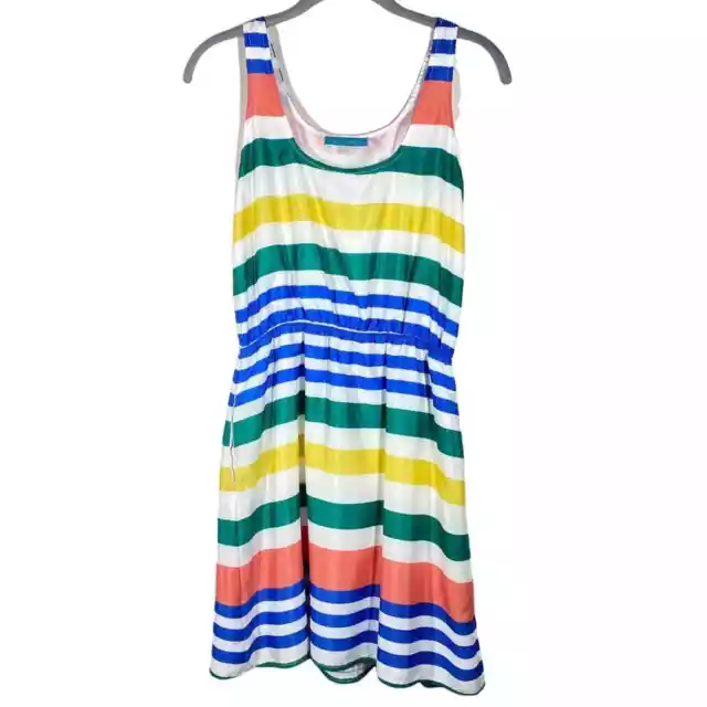 Pim + Larkin Striped Sleeveless Dress With Pockets White Blue Rainbow Womens XS