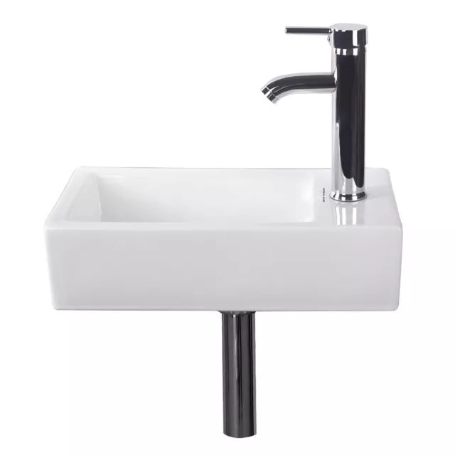 Bathroom Ceramic Vessel Sink Wall Mount Vanity Rectangle Porcelain Faucet White