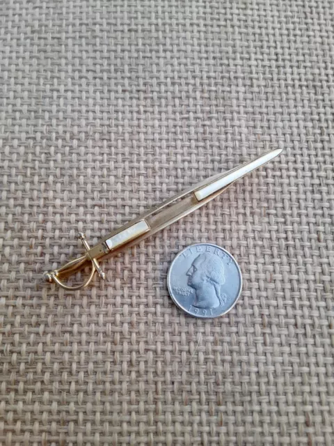 Men's VTG Swank Gold-Toned Sword Tie Bar/Clip Featuring a Mother of Pearl Blade