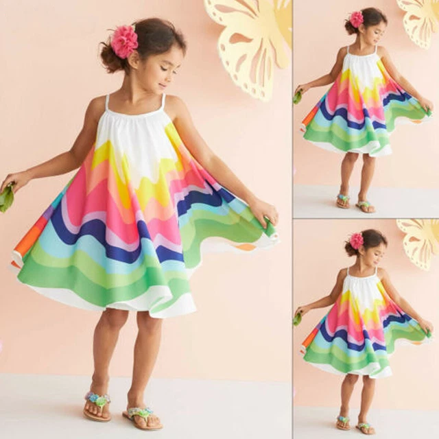 Vestiti estivi bambina bambina abito gonna arcobaleno festa spiaggia abito