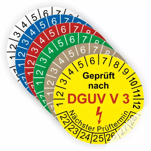 Prüfplaketten DGUV V3 Ø:20mm 256 Stück (ehemals BGVA3) Wartung Etikette Prüfung