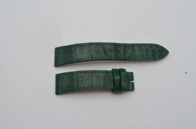 Bracelet De Montre Cuir Vert 20mm - Effet Requin, Boucle Dorée - Neuf