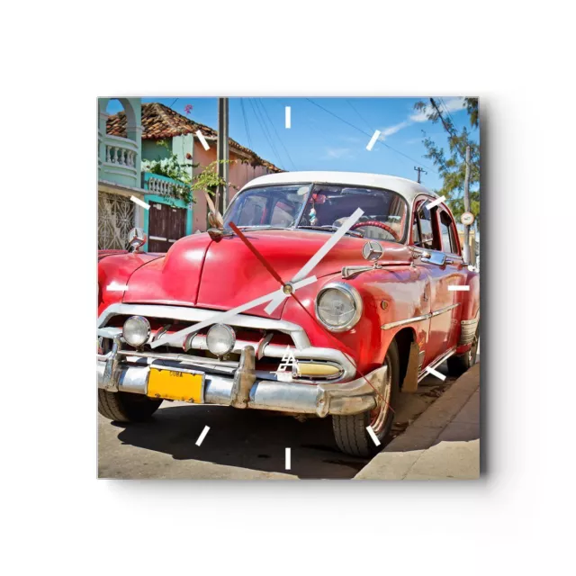 Horloge murale en verre 40x40cm Silencieuse Chevrolet voiture havane Wall Clock