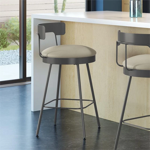 Amisco Monza 26 In. Swivel Counter Stool - Greige Faux Leather / Dark Grey Metal