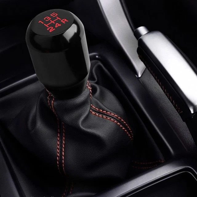 1x Red Stitch Leather Manual Shift Boot+R-T Black 5-Speed Shifter Knob For Honda