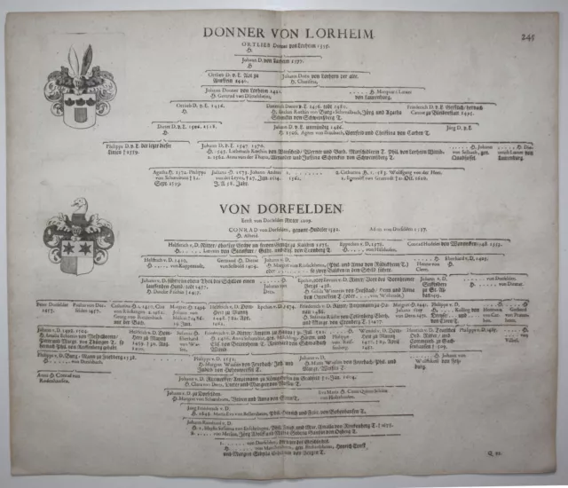 Von Lorheim - Stammtafel Wappen Kupferstich family tree Heraldik Genealogie